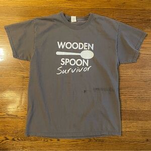 Gray Wooden Spoon Survivor Funny Graphic T-Shirt